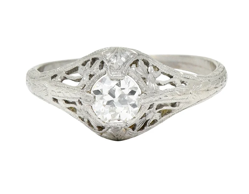 1920's Early Art Deco 0.43 CTW Diamond Platinum Clover Engagement Ring