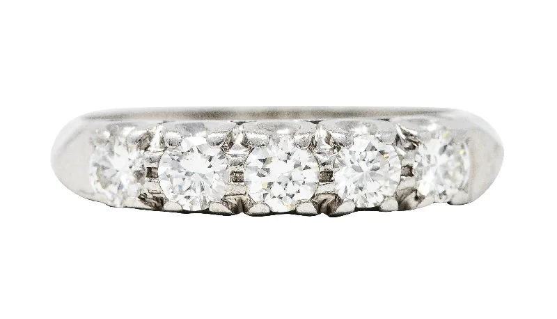 1950's Mid-Century 0.50 CTW Diamond Platinum Five Stone Fishtail Band Ring