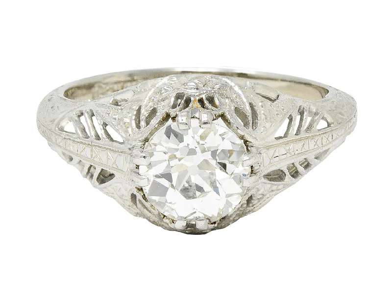 Art Deco 1.02 CTW Diamond 18 Karat White Gold Engagement Ring