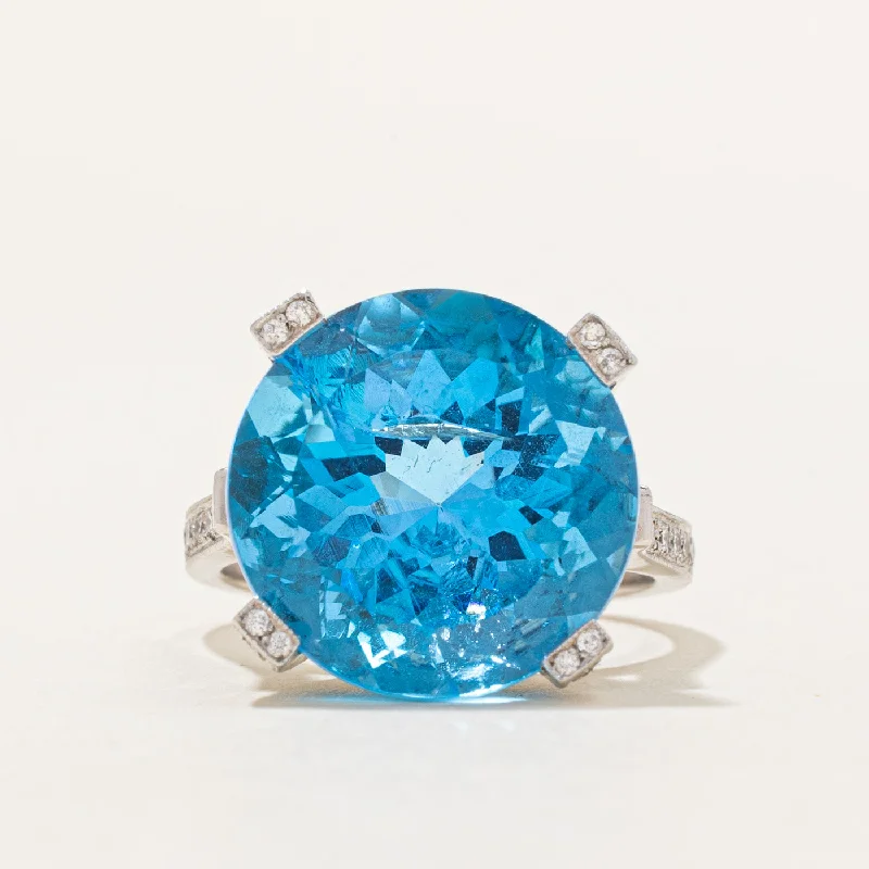 Blue Topaz & Diamond Cocktail Ring | 14.59ct, 0.31ctw | SZ 5.75 |