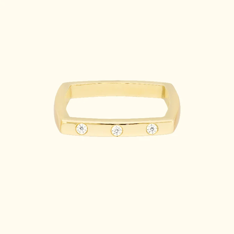 Bold Gold Diamond Square Band Ring