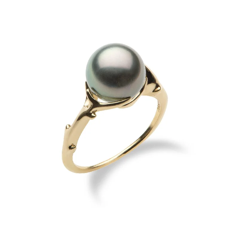 Heritage Tahitian Black Pearl Ring in Gold - 9-10mm