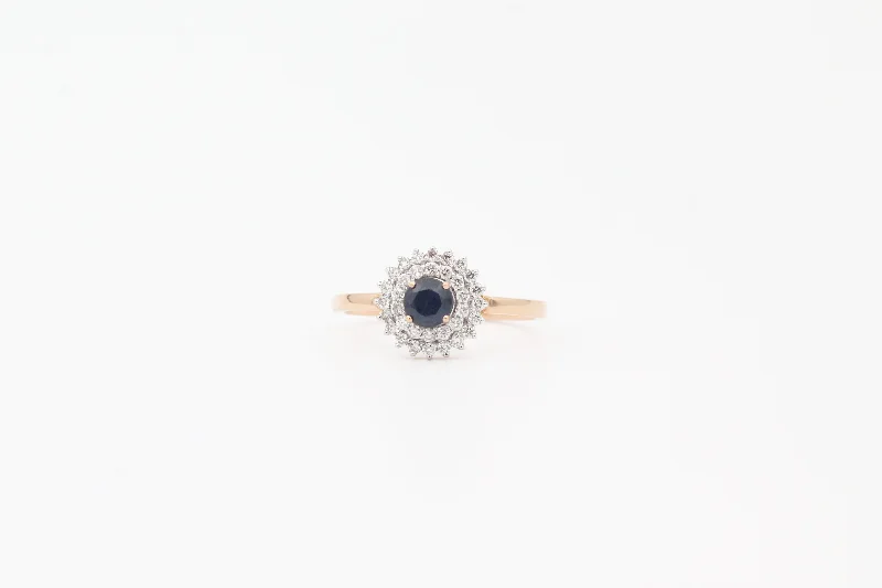 Rose Gold Double Halo Sapphire and Diamond Ring