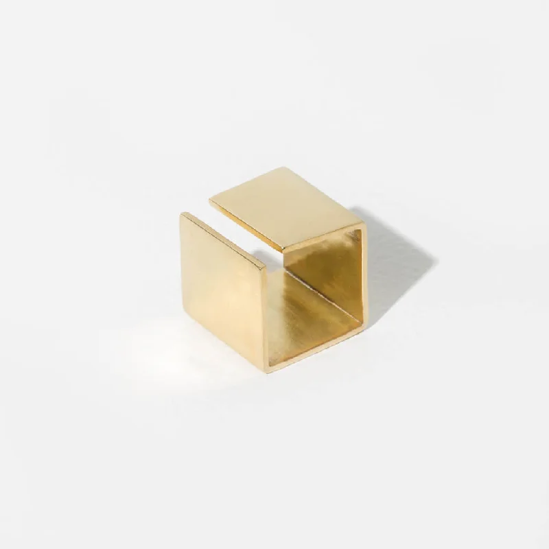 Smooth Path Adjustable Square Ring - Brass