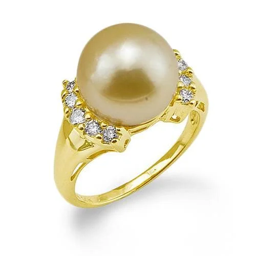 South Sea Gold Pearl Ring in Gold with Diamonds - 12-13mm