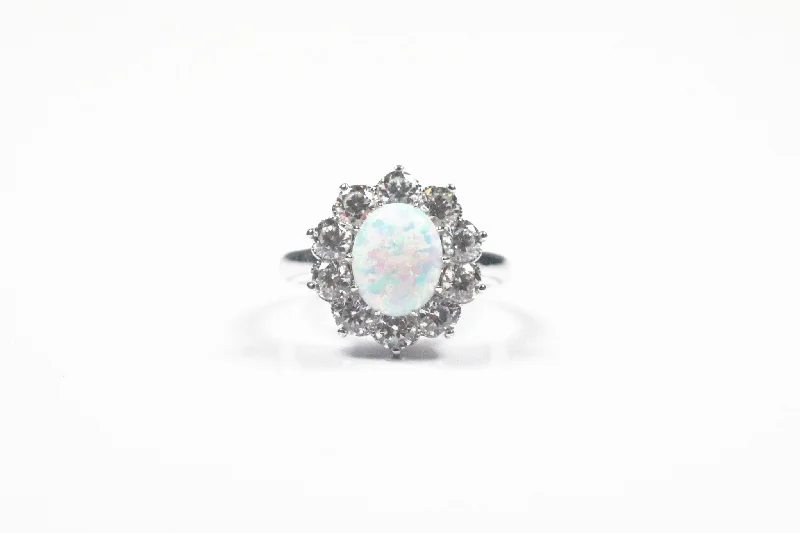 Lafonn Sterling Silver Simulated Opal Ring with Halo