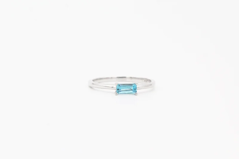 White Gold Emerald Cut Blue Topaz Ring