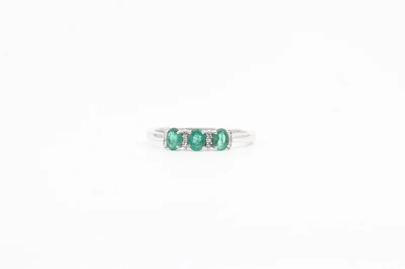 White Gold Emerald Three Stone Ring