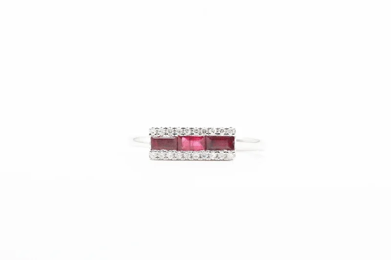 White Gold Ruby Bar Ring