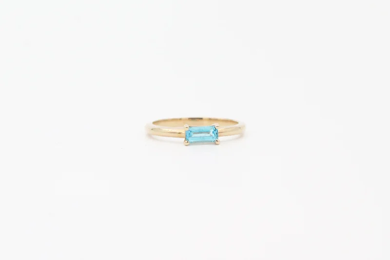 Yellow Gold Emerald Cut Blue Topaz Ring