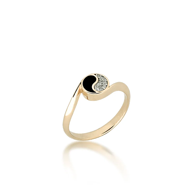 Yin Yang Black Coral Ring in Gold with Diamonds - 7.5mm