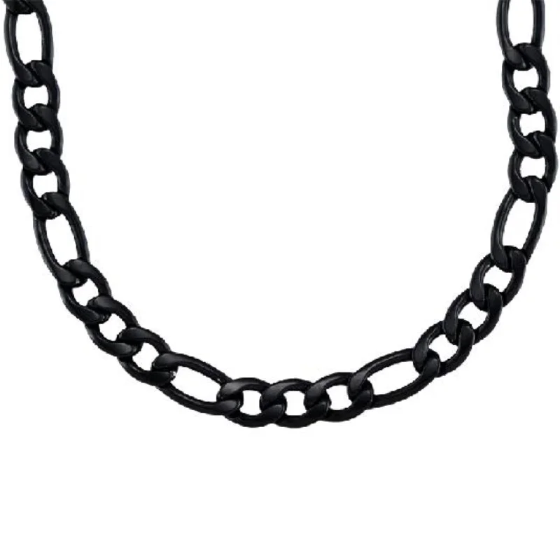 Black Stainless Steel 24-inch Figaro Chain