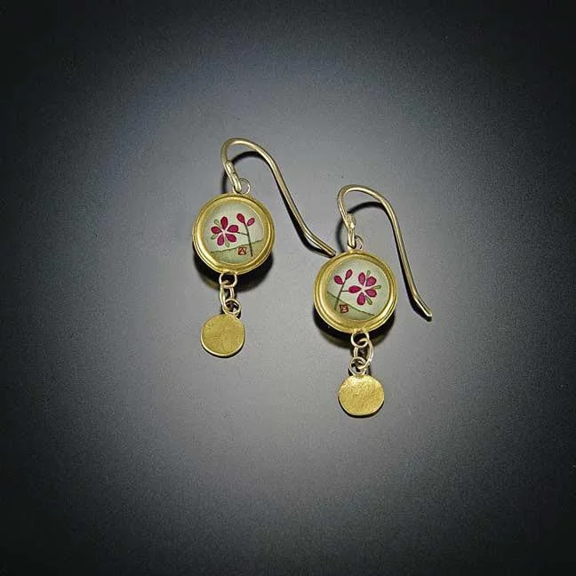 Tiny Gold Plum Blossom Disk Earrings