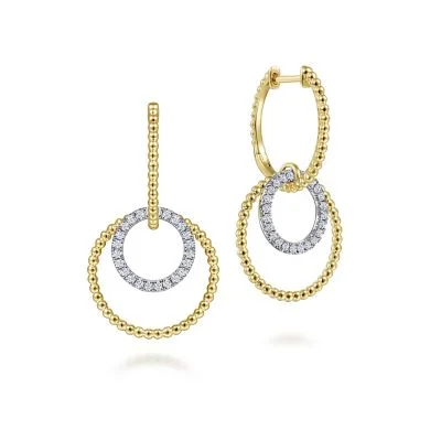 14K White and Yellow Gold 0.23ctw Diamond Drop Earrings