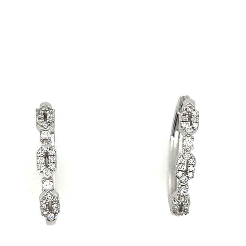 14K White Gold Diamond Hoop Earrings