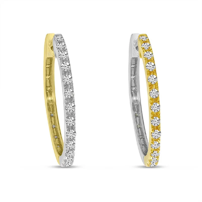 14K Yellow & White Gold 0.52ct. Diamond Reversible Huggie Hoop Earrings