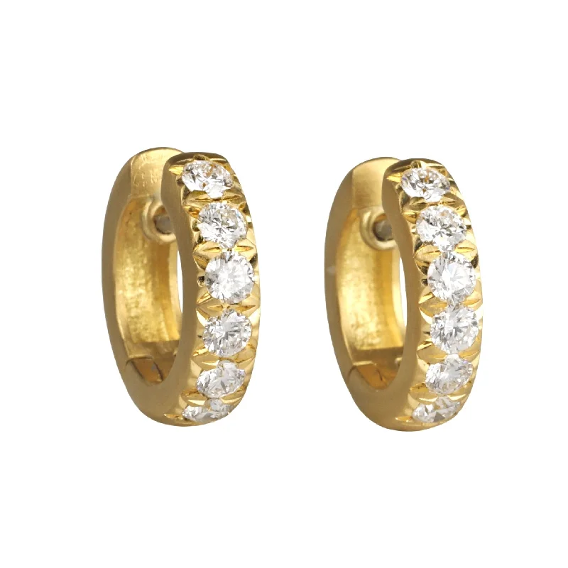 20K Gold & Pave Diamond Narrow "Huggie" Hoops