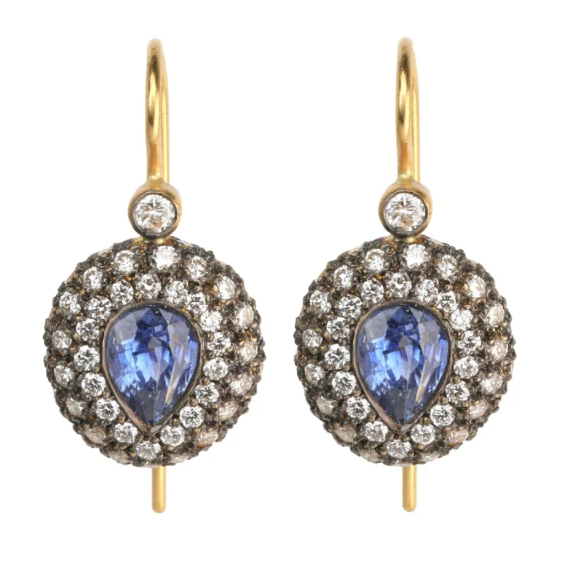 Blackened Pave Diamond "Galaxy" Earrings with Blue Sapphire Center