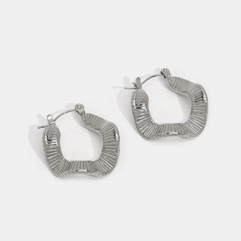 Geometric Wave Silver Hoop Earrings