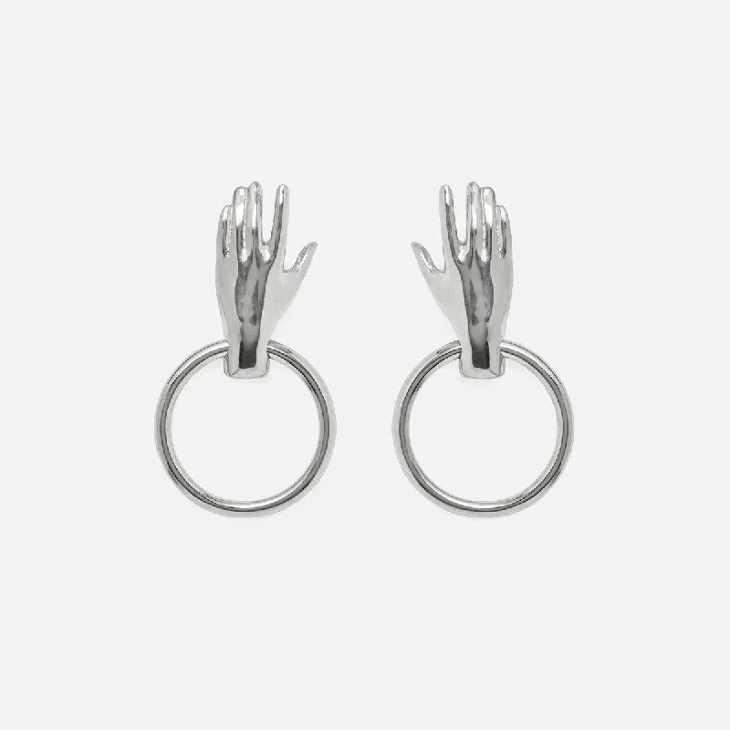 Hand Hoop Earring in Silver