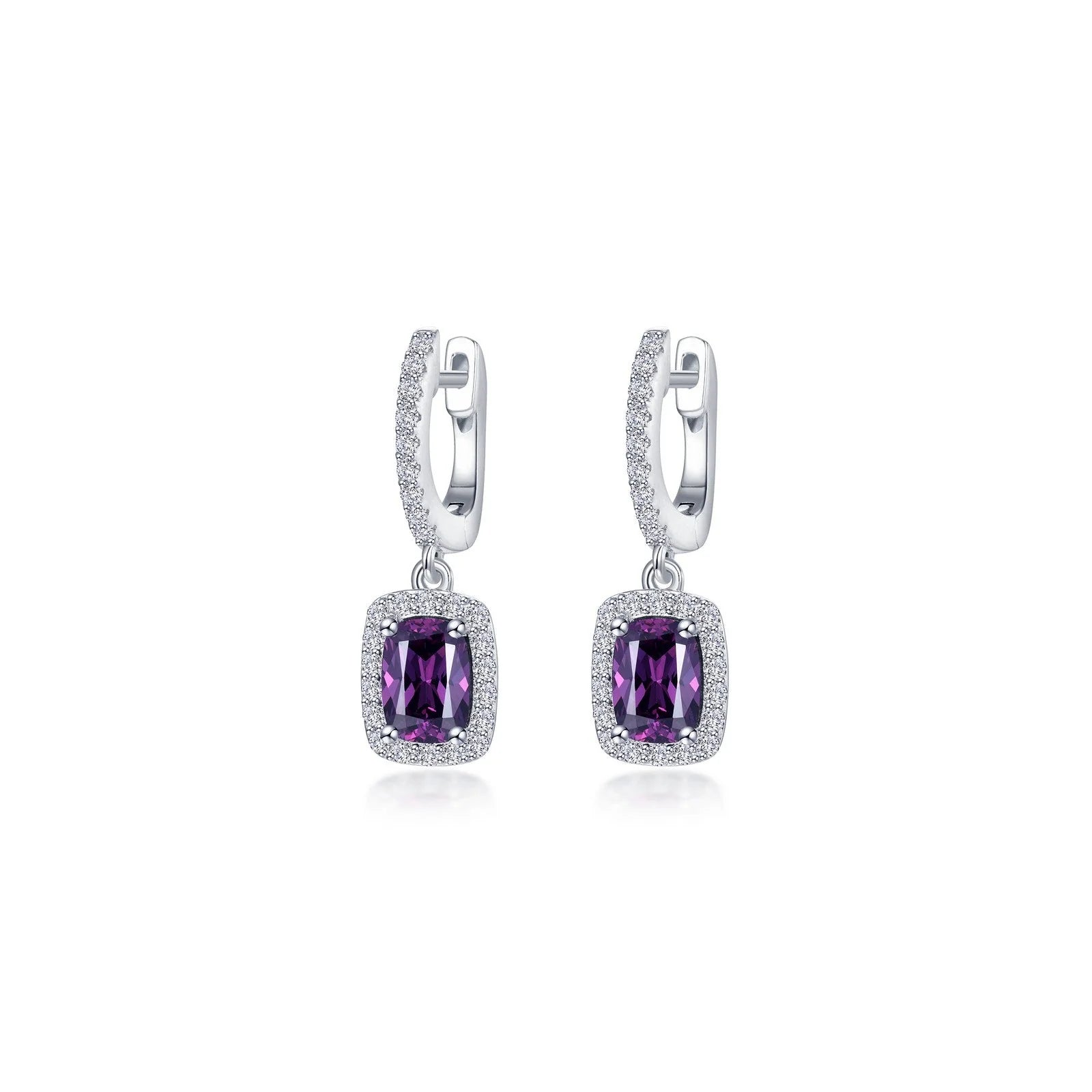 Lafonn Simulated Diamond & Amethyst Halo Cushion-Cut Dangle Earrings E0622AMP