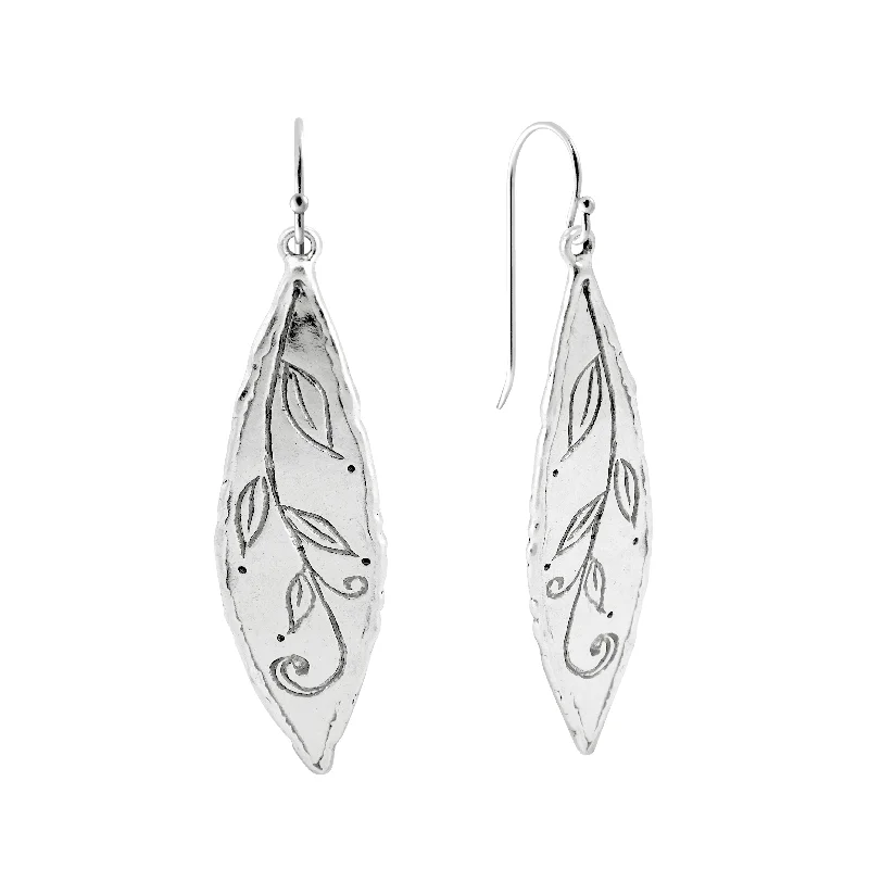 Organic Patterned Leaf Dangle Earrings