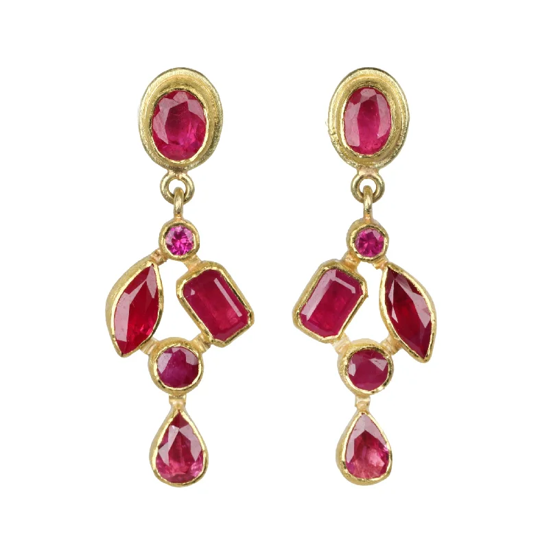 Mixed Faceted Ruby "Mosaic" Earrings