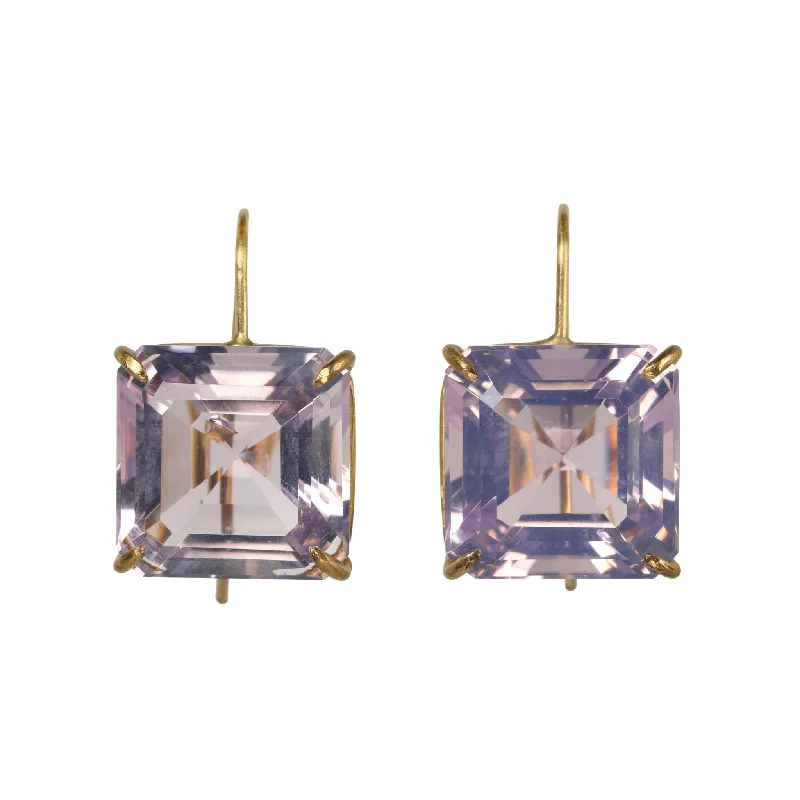 18K Gold Prong-Set Lavender Amethyst Cube Earrings