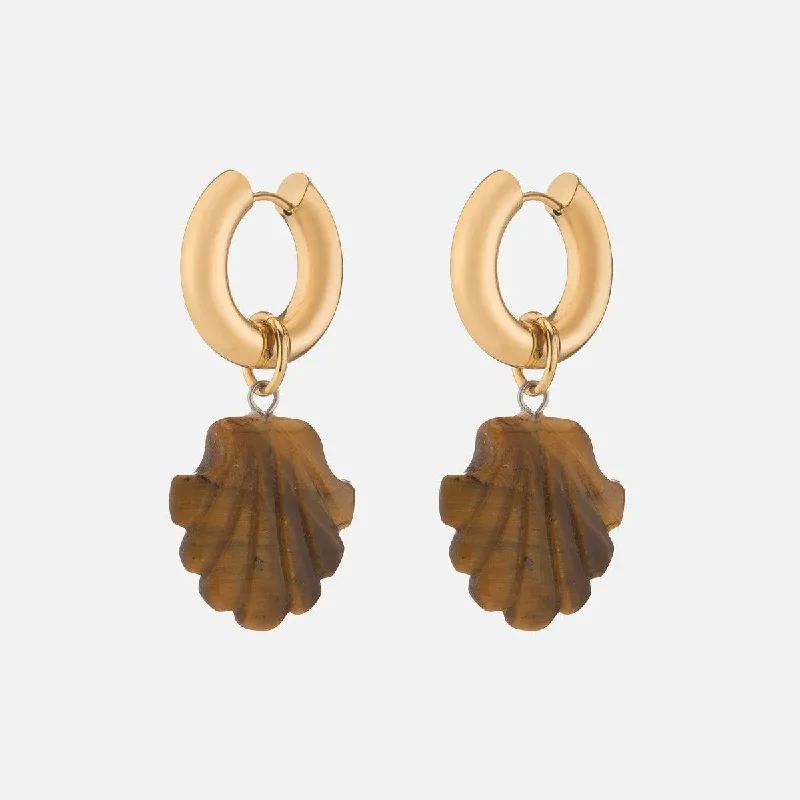 Shell We Dance Earring, Tigers Eye