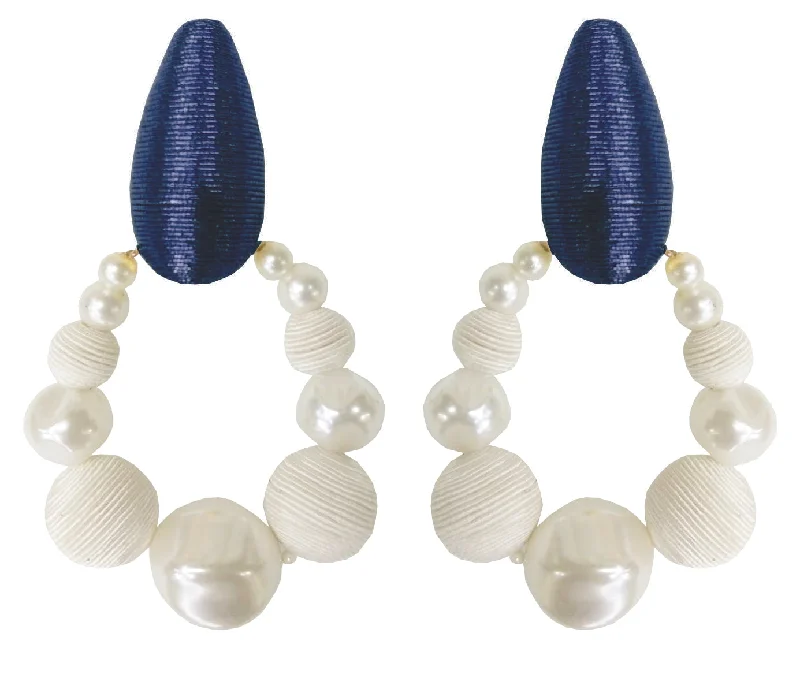 Silk Pearl Teardrop Hoop Navy