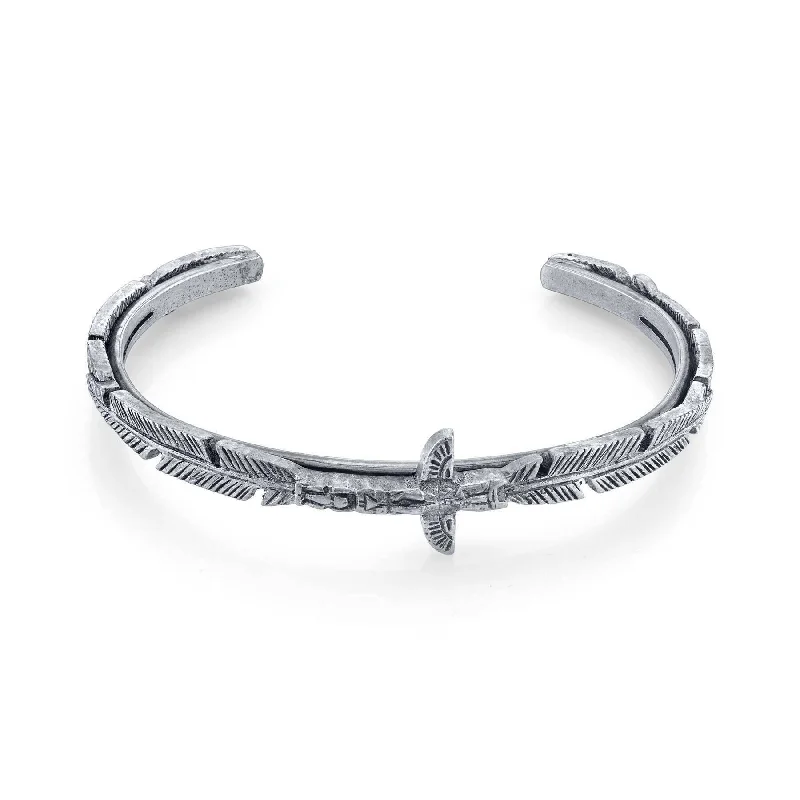 T.R.U. Pewter Totem Pole Feather Cuff Bracelet