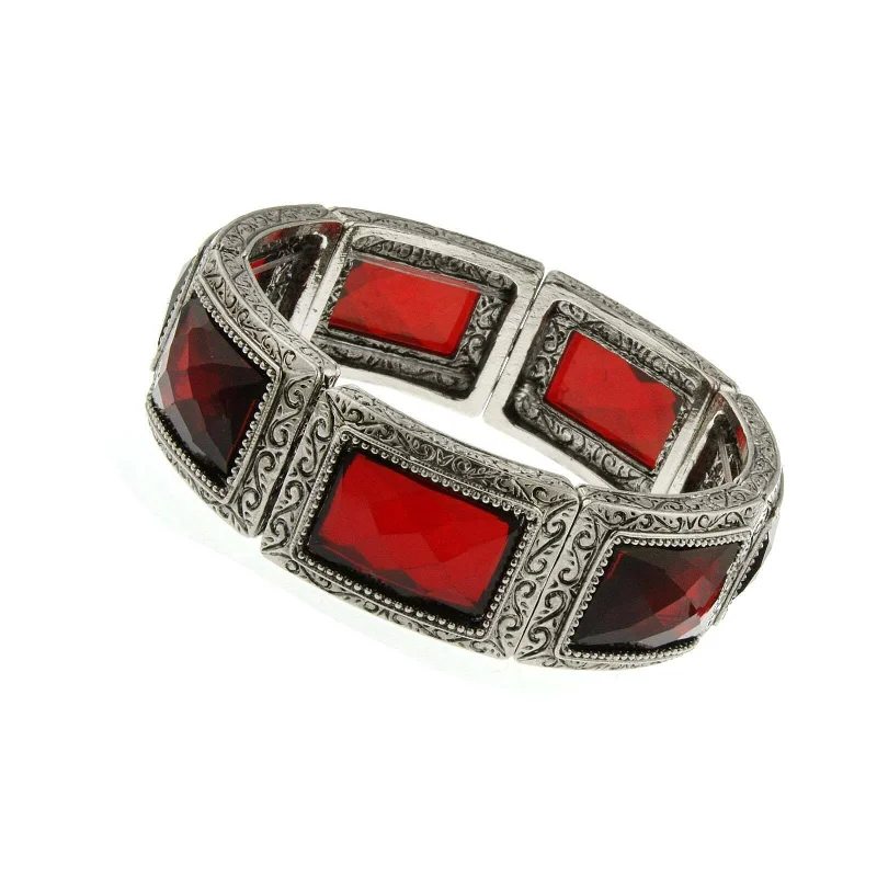 2028 Jewelry Red Rectangle Stone Stretch Bracelet