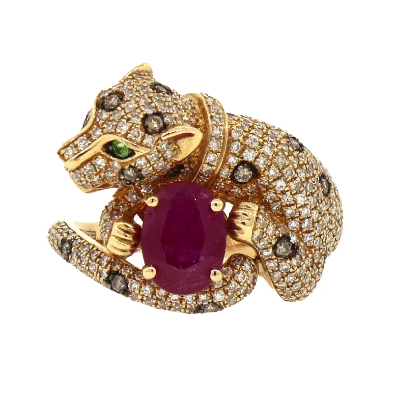 Elevate Your Outfit With Discounted Statement Jewelry Effy Signature Panther Ruby, Diamond and Emerald Ring