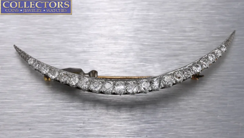 Timeless Elegance At Unbelievable Discounts Ladies 14K White Gold 3.07ctw Graduated Diamond Crescent Moon Pin Brooch