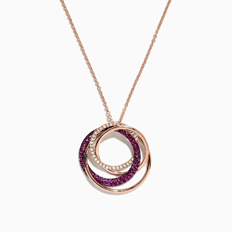 Get Your Favorite Jewelry At The Best Price Ruby Royale 14K Rose Gold Ruby and Diamond Circles Pendant, 0.66 TCW