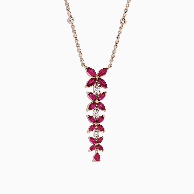 Flash Deals On Fine Jewelry – Shop Before It's Gone Ruby Royale 14K Rose Gold Ruby and Diamond Necklace, 3.89 TCW