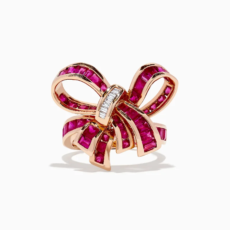 Stunning Jewelry At Even More Stunning Prices Ruby Royale 14K Rose Gold Ruby Bow Cocktail Ring, 3.70 TCW