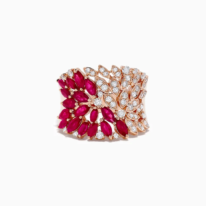 Grab Stylish Jewelry Before The Sale Ends Ruby Royale 14K Rose Gold Marquise Cut Ruby and Diamond Cocktail Ring