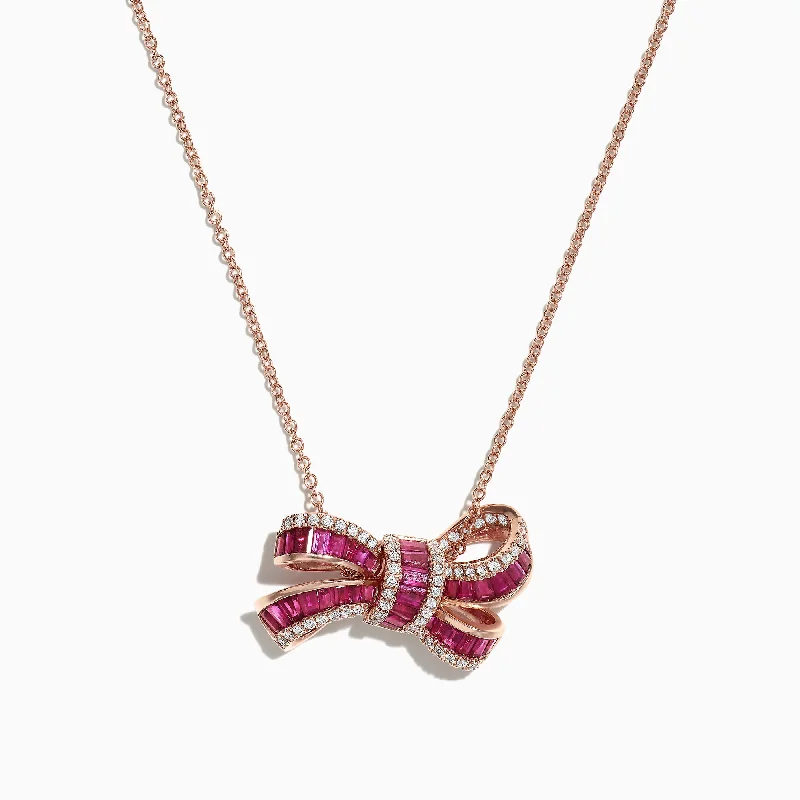 Timeless Elegance, Temporary Discounts – Act Fast Ruby Royale 14K Rose Gold Ruby Diamond Bow Pendant, 1.94 TCW