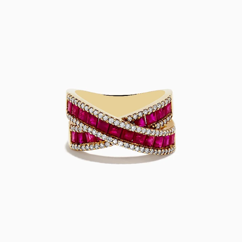 Jewelry Sale Bonanza – Grab Your Sparkle Now Ruby Royale 14K Yellow Gold Princess Cut Ruby Crossover Ring, 2.73 TCW