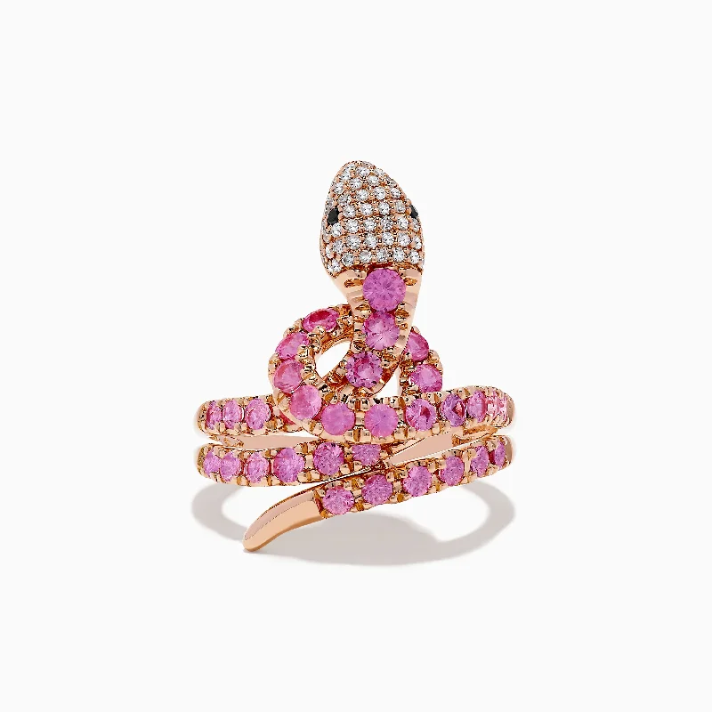 Get The Sparkle You Love At Prices You Adore Safari 14K Rose Gold Multi Diamond and Pink Sapphire Snake Ring