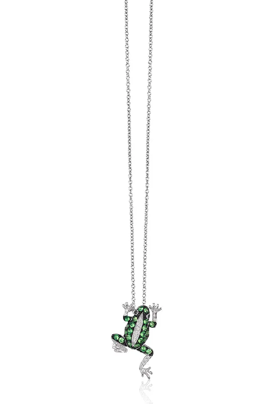 Bohemian-Inspired Jewelry For Free-Spirited Fashion Safari 14K White Gold Tsavorite and Diamond Frog Pendant, 0.51 TCW