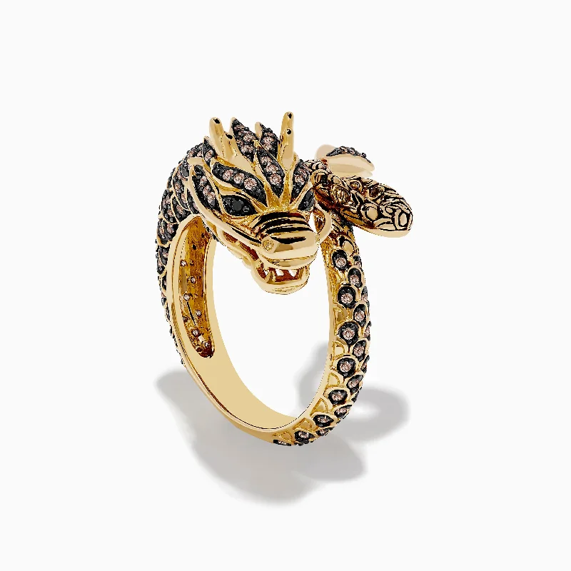 Romantic Heart-Shaped Jewelry For Special Gifts Safari 14K Yellow Gold Brown Diamond Dragon Ring