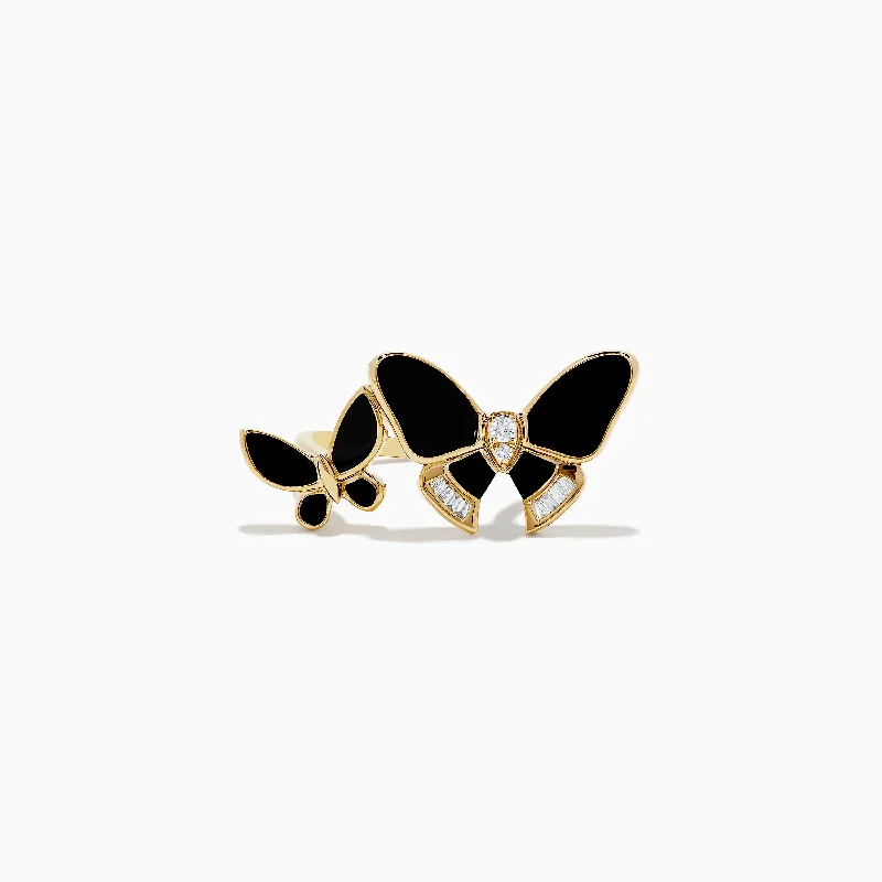 Shop Elegant Jewelry At Unbeatable Prices Safari 14K Yellow Gold Diamond and Onyx Butterfly Ring