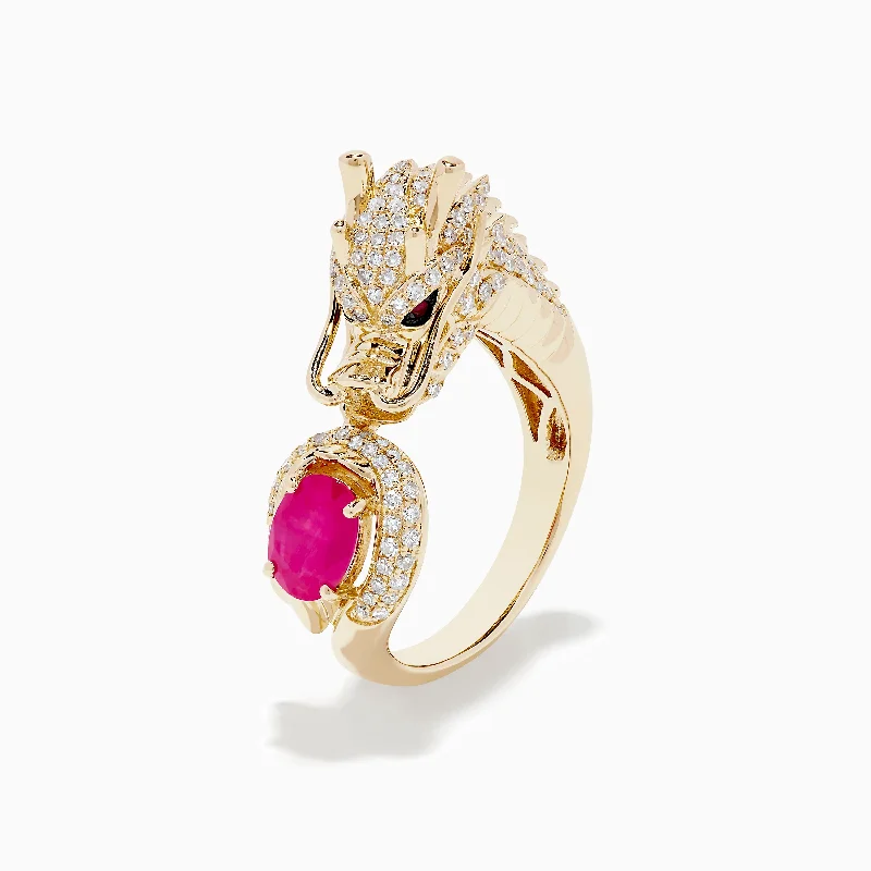 Premium Jewelry At Special Low Prices For A Limited Time Safari 14K Yellow Gold Ruby and Diamond Dragon Ring