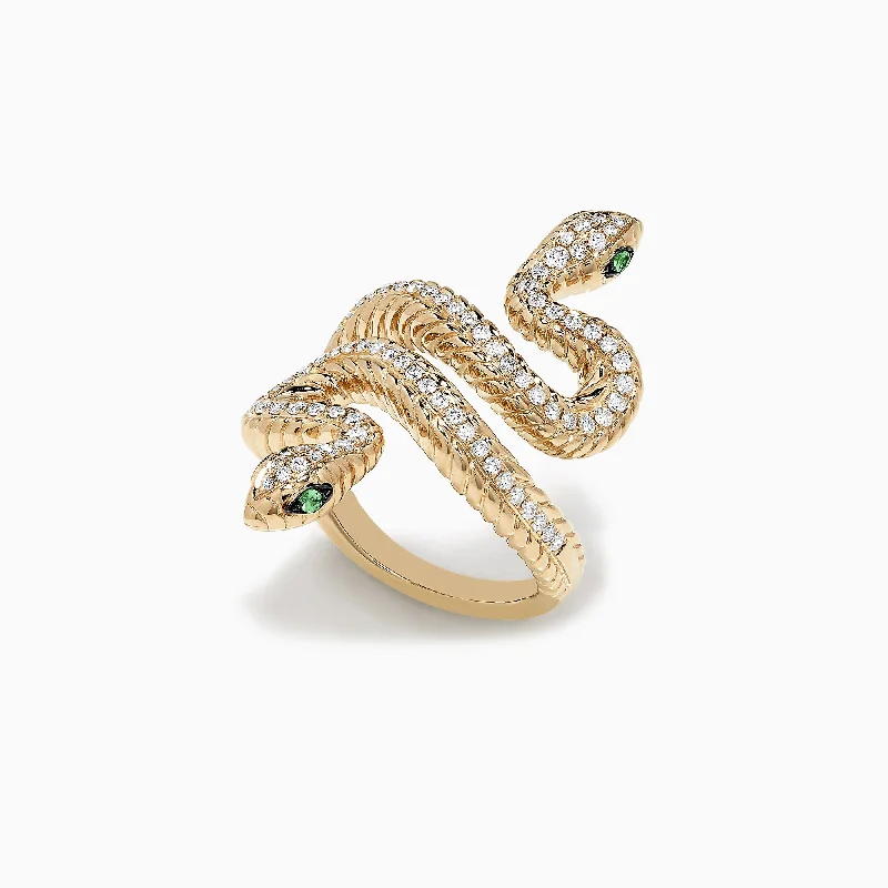 Affordable Glamour – Premium Jewelry At Special Prices Safari 14K Yellow Gold Tsavorite and Diamond Snake Ring, 0.68 TCW