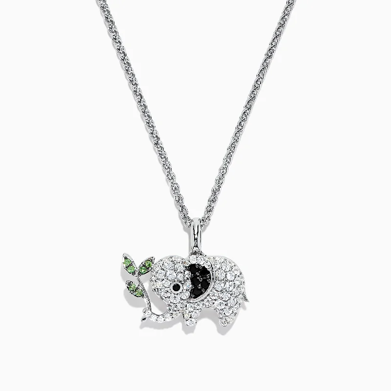 Premium Jewelry Now Available At Special Discounts Safari Sterling Silver Multi Sapphire and Tsavorite Elephant Pendant, 2.20 TCW