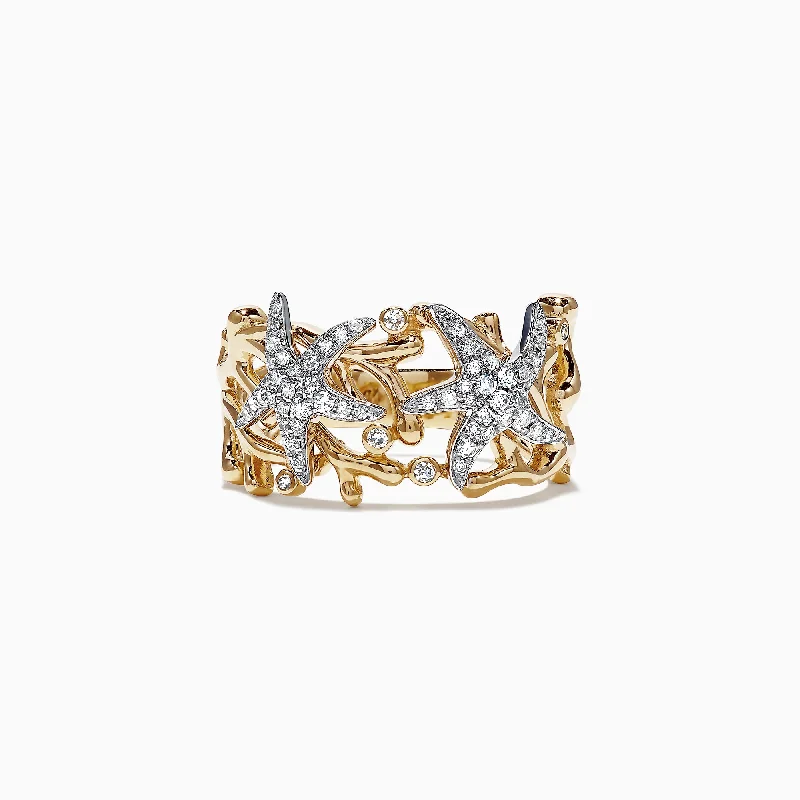 Luxury Jewelry At Unbeatable Discounts Seaside 14K Two Tone Gold Diamond Starfish Ring, 0.26 TCW