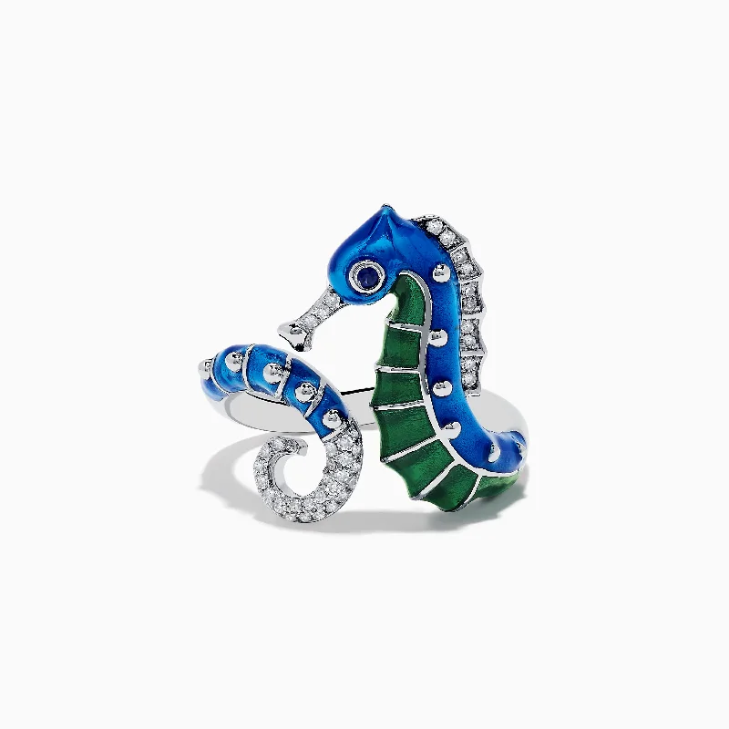 Bestselling Jewelry At Special Promotional Rates Seaside 14K White Gold Blue Sapphire and Diamond Seahorse Ring