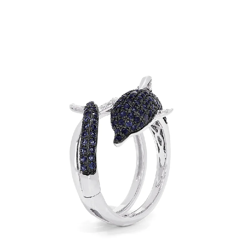 Premium Jewelry Now Available At Special Discounts Seaside 14K White Gold Blue Sapphire & Diamond Dolphin Ring, 1.12 TCW